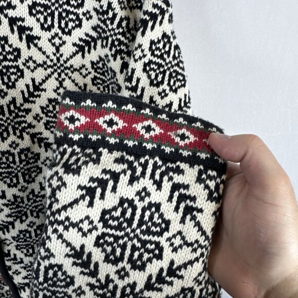 L.L. Bean Women’s 3X Norwegian Style Cardigan Sweater Black Cream Red Knit - Picture 2 of 5